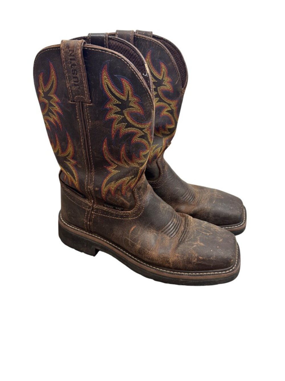 Justin Driller Mens Steel Toe Waterproof Brown Western Work Boots Size 7.5D